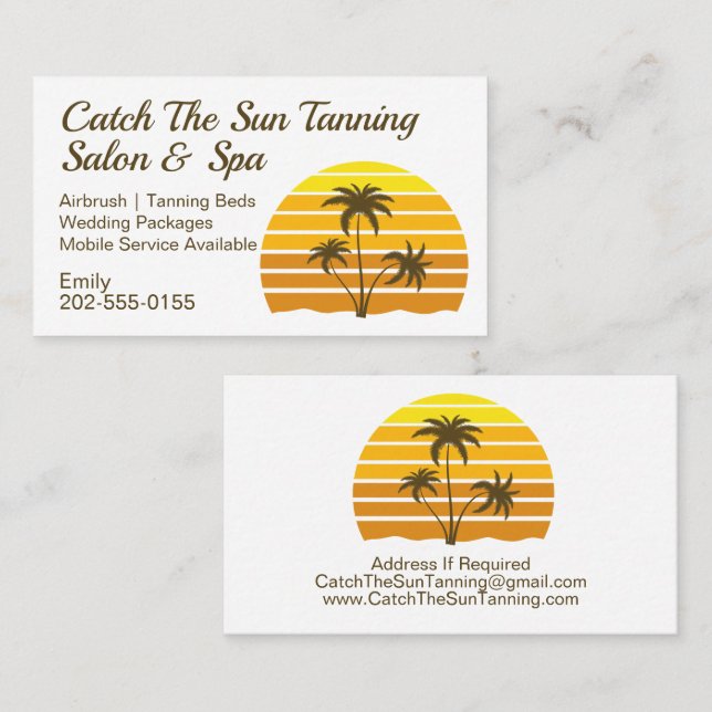 Carte De Visite Palm Tree Sun Tanning Spray Tan (Devant / Derrière)