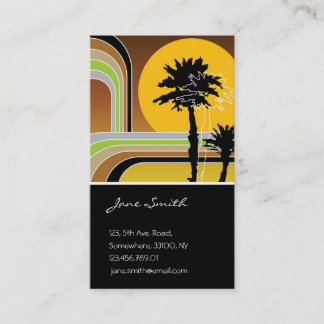 Carte De Visite Palmiers Tropical Retro Beach Sunset Stripes Mod