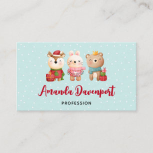 Carte De Visite Pals de Noël - Ours de rennes et lapin