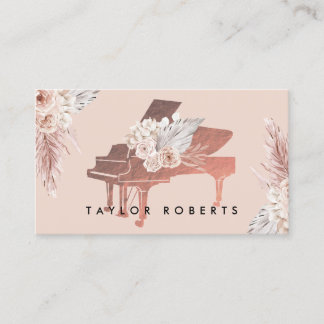 Carte De Visite pampas beige herbe boho fleurs pianiste