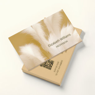 Carte De Visite Pampas Grass Beige Sepia Photo Code QR