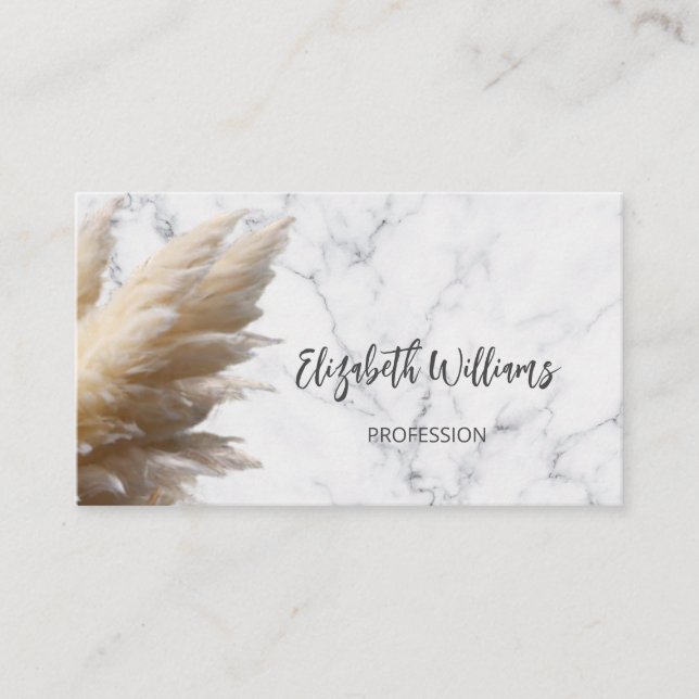 Carte De Visite Pampas Grass Photo Marbre | Code QR (Devant)