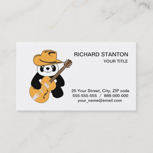 Carte De Visite Panda drôle avec guitare (Devant)