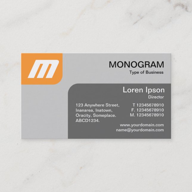 Carte De Visite Panels MonoGram - Lt Orange et Grey (Devant)