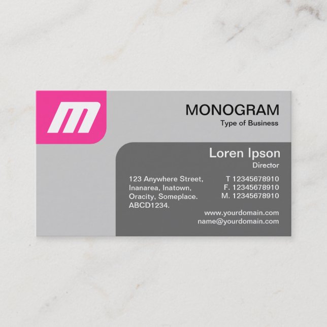 Carte De Visite Panels MonoGram - Rose chaud et gris (Devant)
