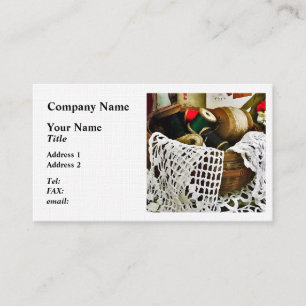 Carte De Visite Panier à coudre avec fil et dentelle