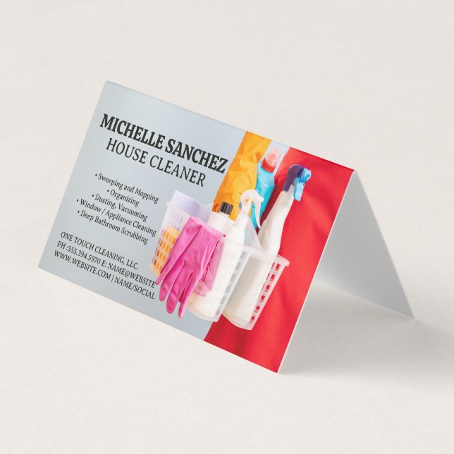 Carte De Visite Panier de nettoyage pour femme de ménage (Devant)