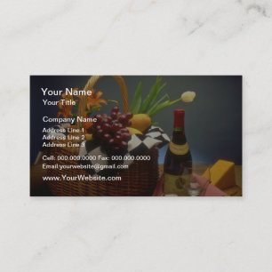 Carte De Visite Panier de pique-nique jaune avec vin, fromage, pai