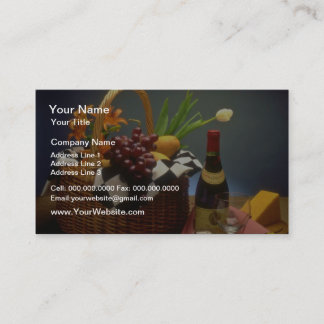 Carte De Visite Panier de pique-nique jaune avec vin, fromage, pai