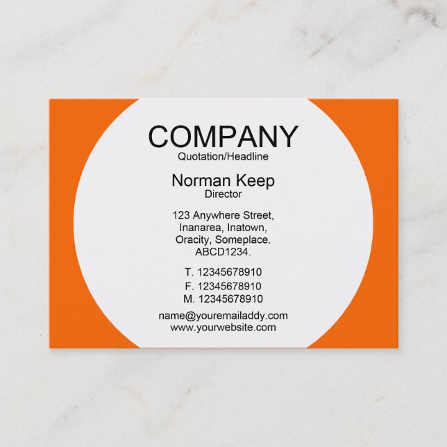 Carte De Visite Panneau rond - Blanc avec orange FF6600 (Devant)
