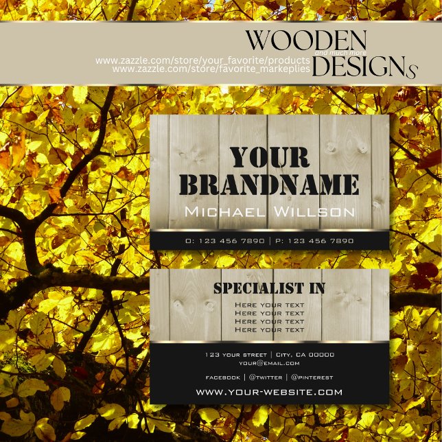 Carte De Visite Panneaux en bois Brown clair Grain Chic (Créateur téléchargé)