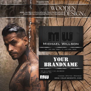 Carte De Visite Panneaux en bois noir Grain en bois Look Monogramm