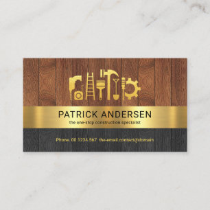 Carte De Visite Panneaux en bois Outils main Gold Stripe