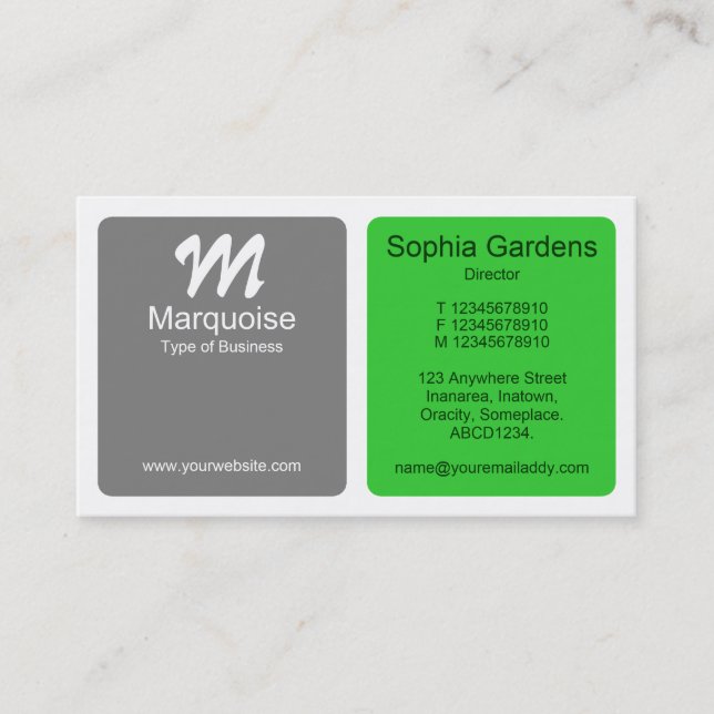 Carte De Visite Panneaux - Gris avec vert printemps (Devant)
