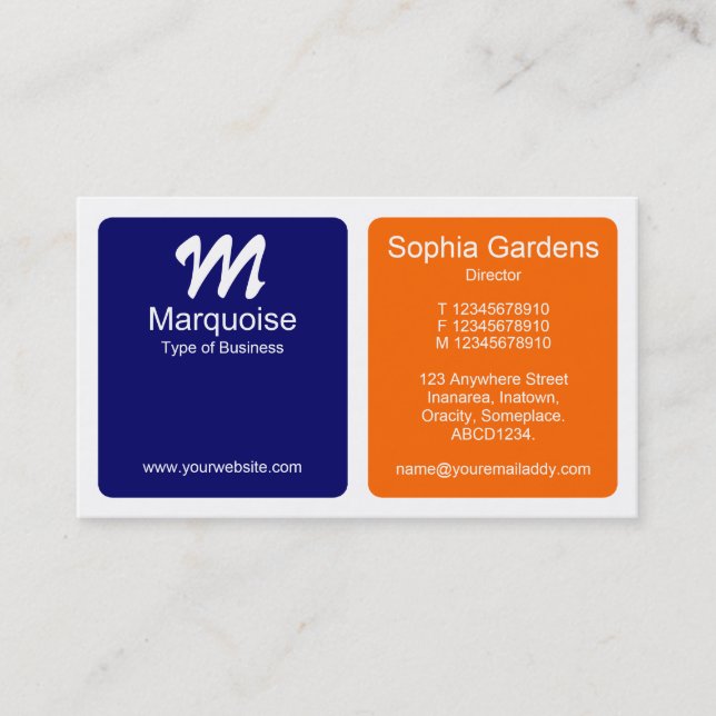 Carte De Visite Panneaux - orange, bleu foncé et blanc (Devant)