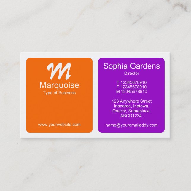 Carte De Visite Panneaux - orange et violet (Devant)