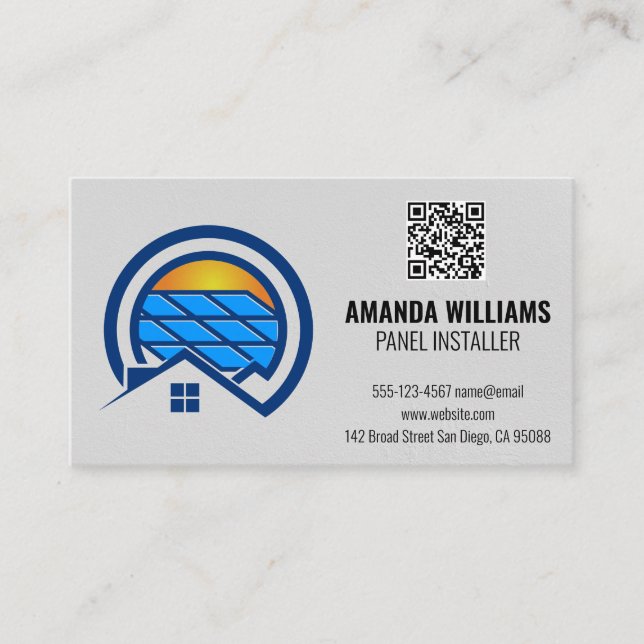 Carte De Visite Panneaux solaires | Code QR | Technologie moderne (Devant)