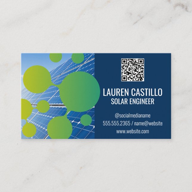 Carte De Visite Panneaux solaires | Logo de bulle verte QR Code d' (Devant)