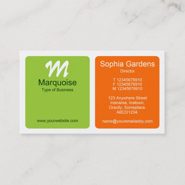 Carte De Visite Panneaux - vert martien et orange (Devant)
