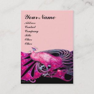 CARTE DE VISITE PAON ÉLÉGANT EN ROSE, FUCHSIA, NOIR