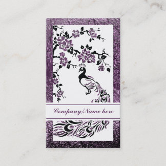 Carte De Visite Paon noir, violet et fleurs de cerisiers