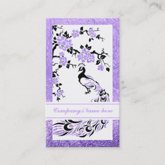 Carte De Visite Paon noir, violet et fleurs de cerisiers