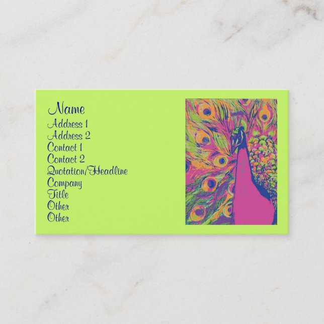 Carte De Visite Paon Pop (Devant)