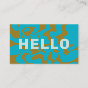 Carte De Visite Paon Rétro Groovy Bold Olive Bleu Pâle Bonjour