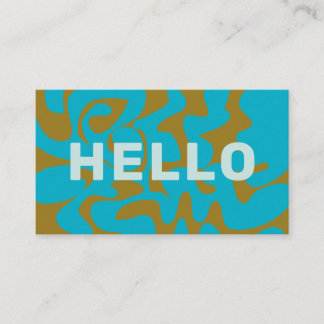 Carte De Visite Paon Rétro Groovy Bold Olive Bleu Pâle Bonjour