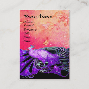 CARTE DE VISITE PAON VIOLET ÉLÉGANT EN FLORAISON ROSE PAILLETÉE