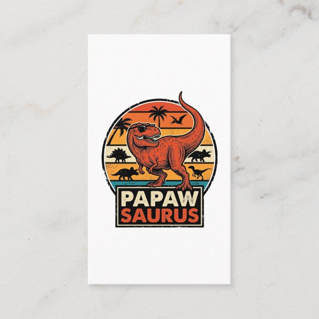 Carte De Visite Papawsaurus Rétro Dinosaure Coucher de Soleil Desi (Devant)