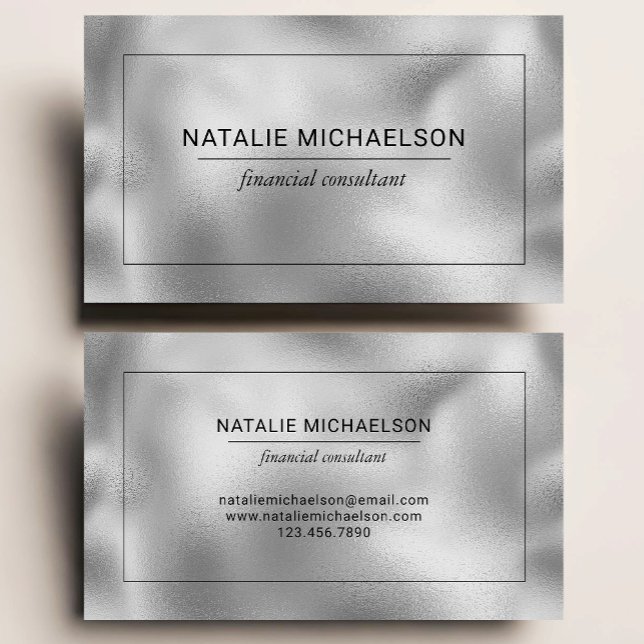 Carte De Visite Papier Aluminium Faux Argent Bordure Noire Profess (Créateur téléchargé)