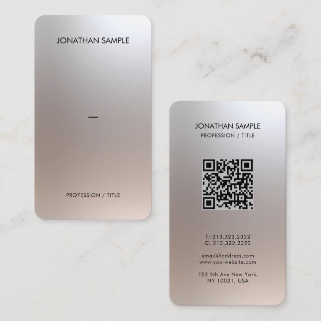 Carte De Visite Papier de soie haut de gamme QR Code Glamor Argent (Devant / Derrière)