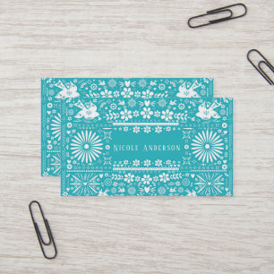Carte De Visite Papier découpé turquoise sarcelle picado mexicain 