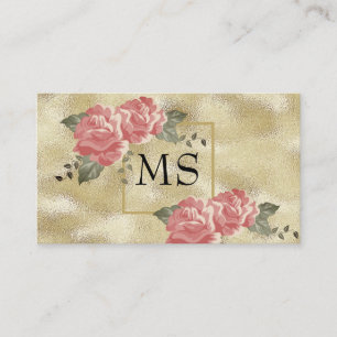 Carte De Visite Papier d'Or Pailleté   Fleurs Élégantes
