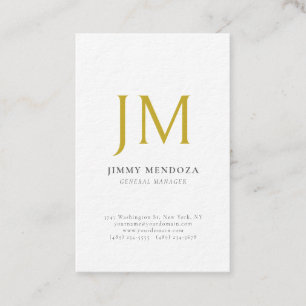 Carte De Visite Papier Épais de Luxe au Monogramme d'Or Minimalist