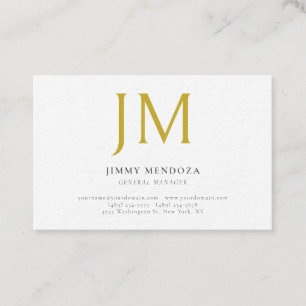 Carte De Visite Papier Épais de Luxe au Monogramme d'Or Minimalist