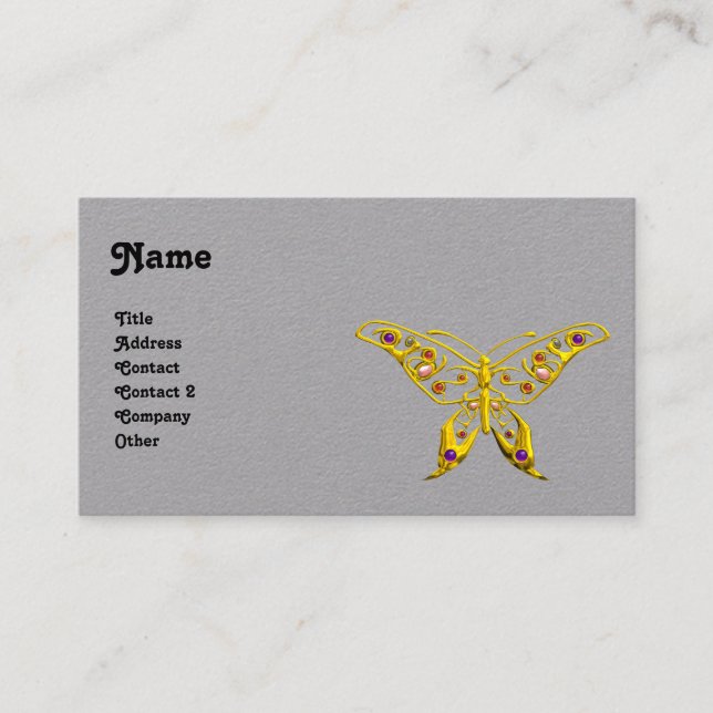 Carte De Visite Papier gris papillon hyper beurre OR (Devant)