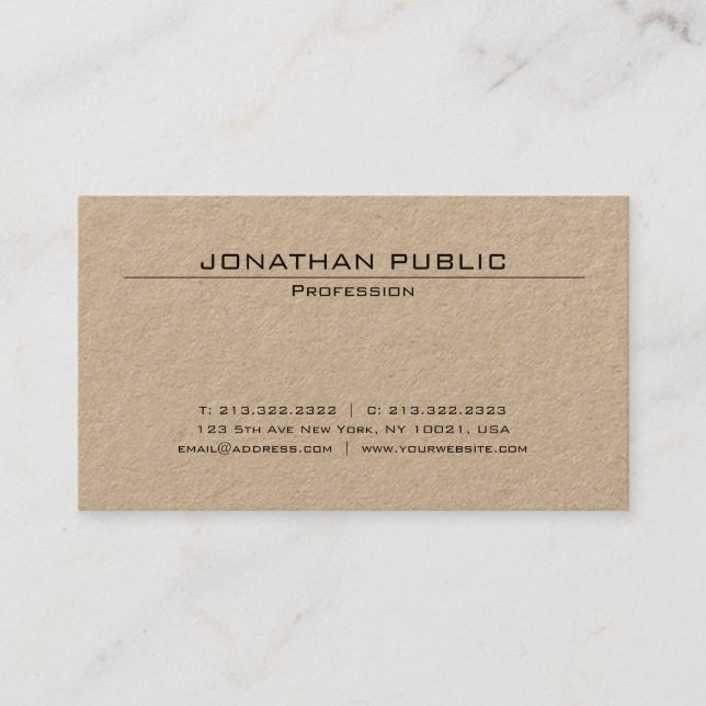 Carte De Visite Papier Kraft Brown Minimaliste Élégant Luxe tendan (Devant)