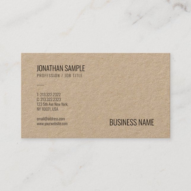 Carte De Visite Papier Kraft Brown moderne élégant professionnel (Devant)