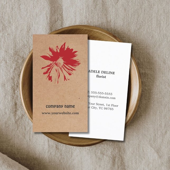 Carte De Visite Papier Kraft Brown unique Fleur rouge Design flora (Créateur téléchargé)