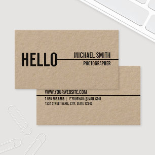 Carte De Visite Papier Kraft "Hello" simple et minimaliste moderne