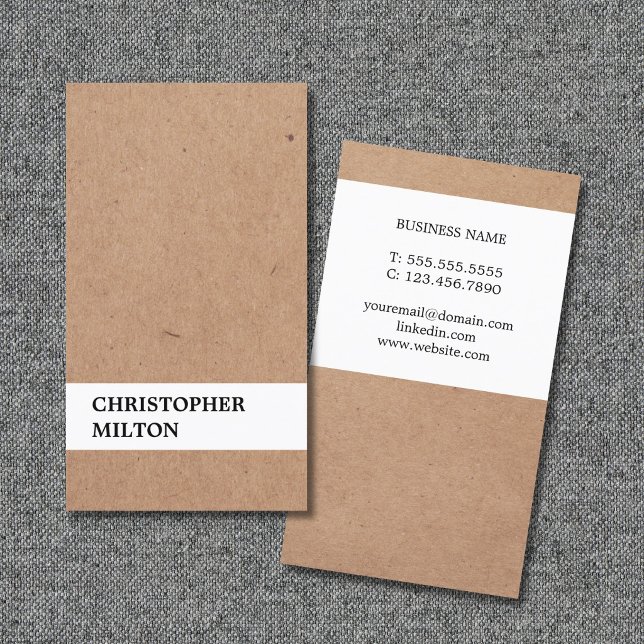Carte De Visite Papier Kraft Imprimé Moderne et Blanc Consultant (Créateur téléchargé)