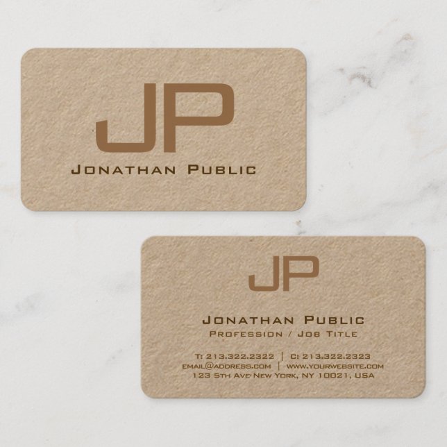 Carte De Visite Papier Monogram Luxe Premium Kraft sur mesure (Devant / Derrière)