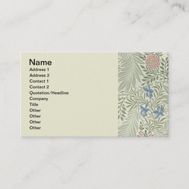Carte De Visite Papier peint floral de William Morris Larkspur (Devant)