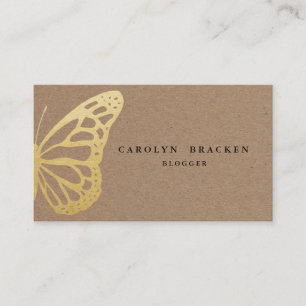 Carte De Visite Papier Rustique Brown Kraft Faux Gold Foil Papillo