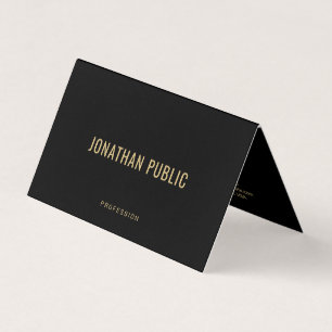 Carte De Visite Papier semi-brillant élégant noir et or plié
