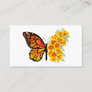 Carte De Visite Papillon à fleurs avec Poppy de Californie jaune