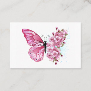 Carte De Visite Papillon à fleurs avec Sakura rose