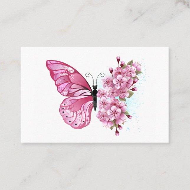 Carte De Visite Papillon à fleurs avec Sakura rose (Devant)